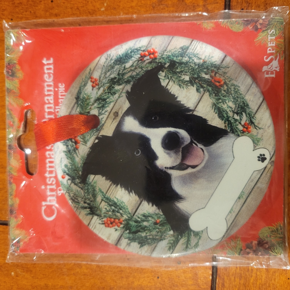 Border Collie Christmas Ornament with Write on Name Plate